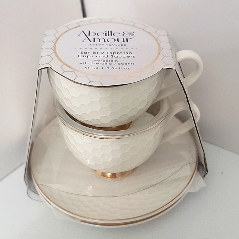 Abeille & Armour Espresso Cup & Saucer, Set of 2, New-in-Pack